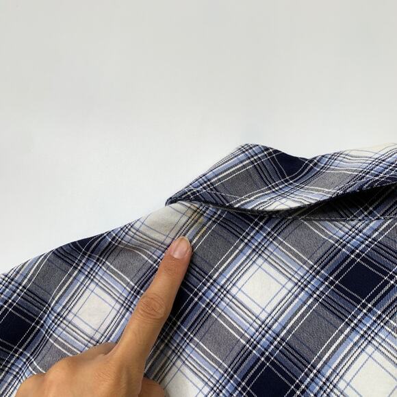 True Religion Shirt Mens 2XL Navy White Cotton Western Yoke Plaid Pearl Snap - Picture 9 of 11